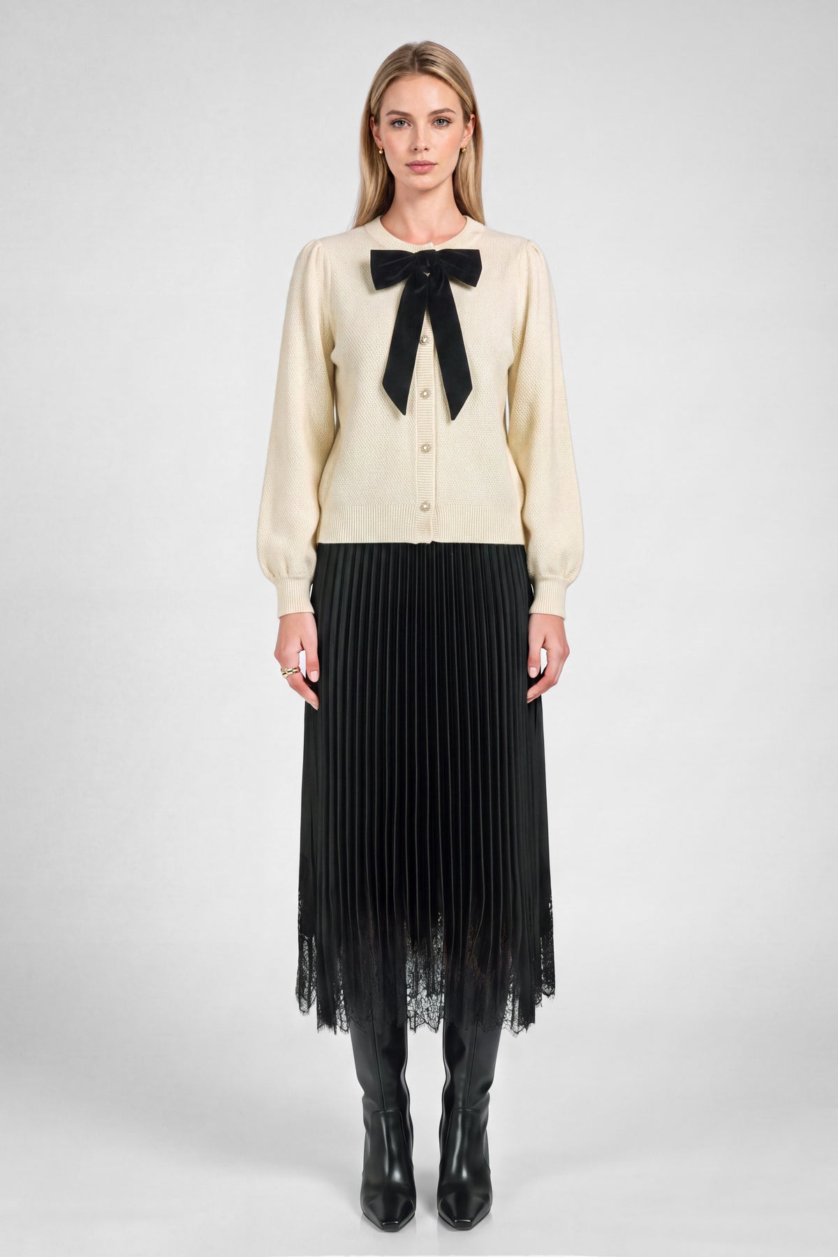 Current Air | Ivory Bow Front Sweater Cardigan