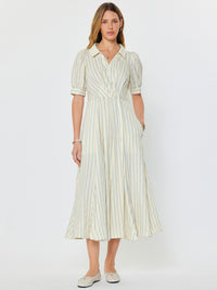 Current Air | Ivory/Blue Stripe Collared Buttondown Midi Dress (1 SMALL)