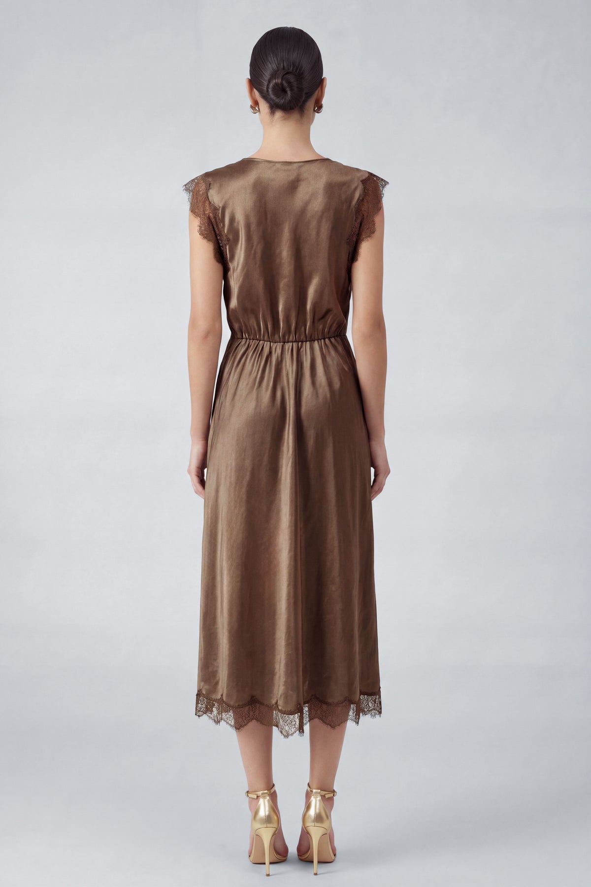 Current Air | Brown Lace Detail Asymmetrical Hem Midi Dress