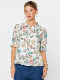 Current Air Floral Printed Button-Down Blouse