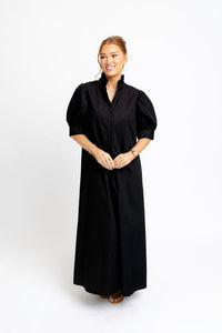 Karlie | Black Ruffle Neck Maxi Shirt Dress
