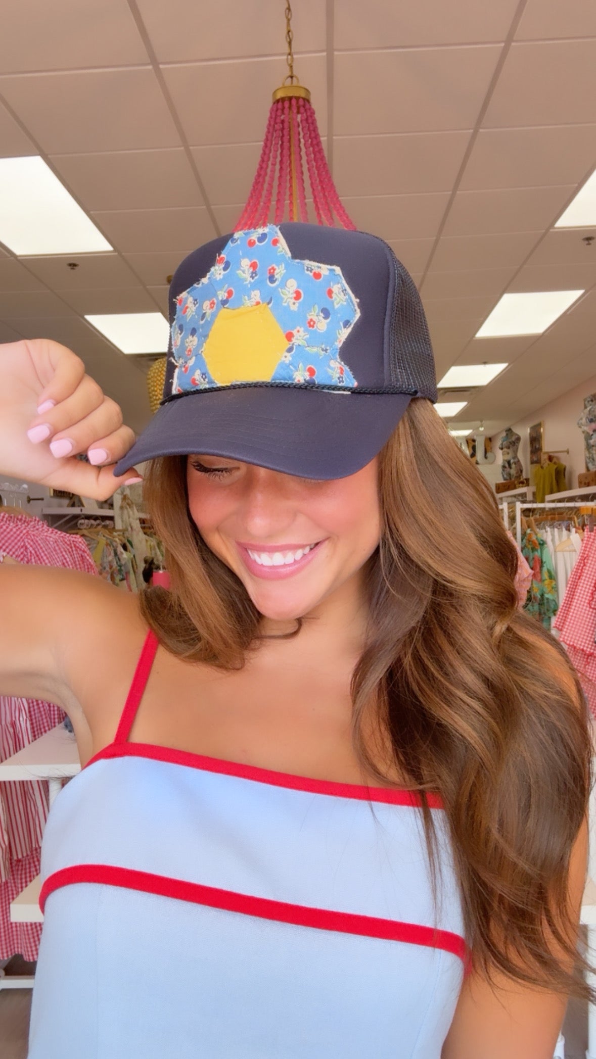Blue Cherry Navy Quilted Trucker Hat