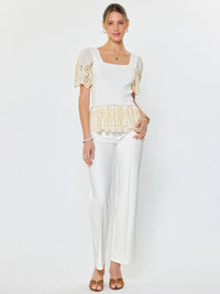 Current Air Eyelet Woven Combo Sweater Top