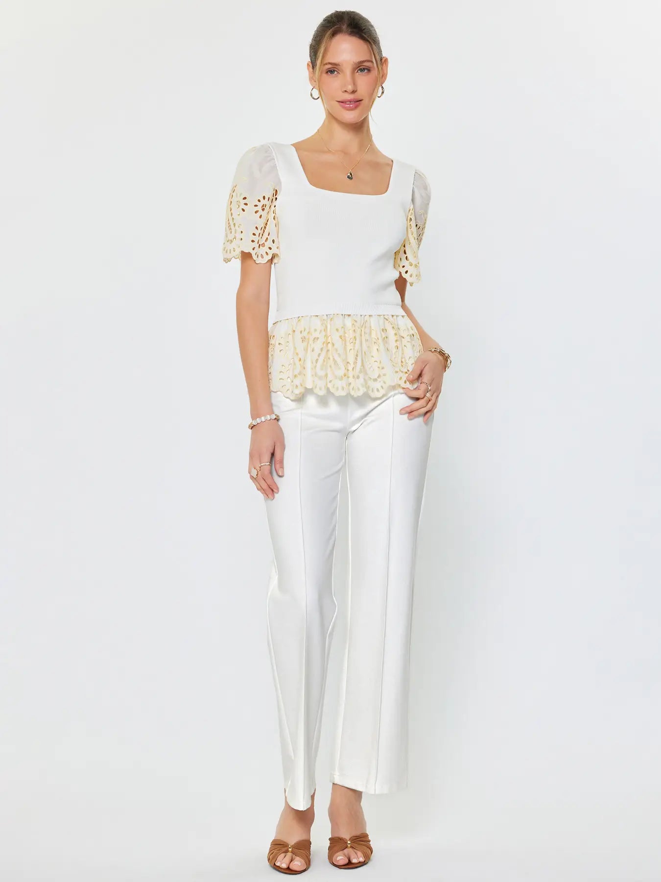 Current Air Eyelet Woven Combo Sweater Top