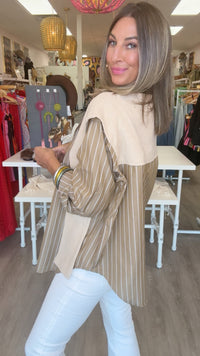 Karlie | Hailey Brown Stripe Poplin Sweater Buttondown