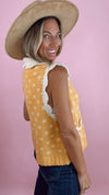 Mustard Knit Collar Button Down Vest