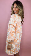 Peach Sherbert Floral Jacquard Long Sleeve Dress