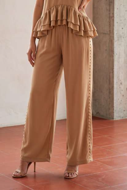 Taupe Side Studded Set (Pant + Top)