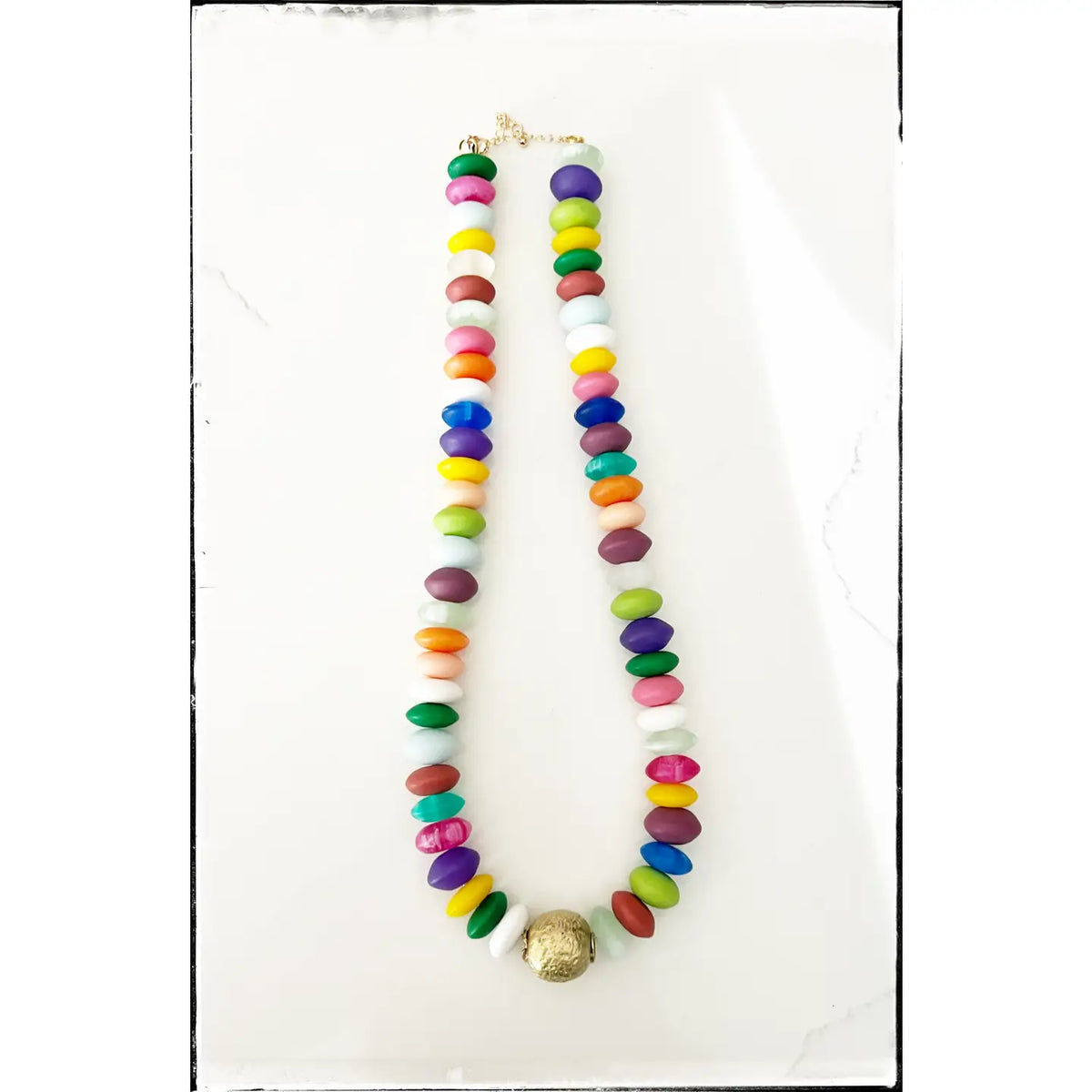 Rainbow Midi Acrylic Resin Gold Ball Necklace