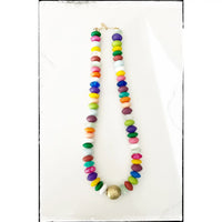 Rainbow Midi Acrylic Resin Gold Ball Necklace