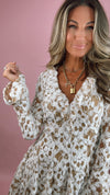 Nude Lace Bell Sleeve Mini Dress w Tie-Back (SMALL)