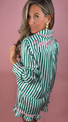 Merry & Bright Green Stripe Wavy Trim Pajama Set