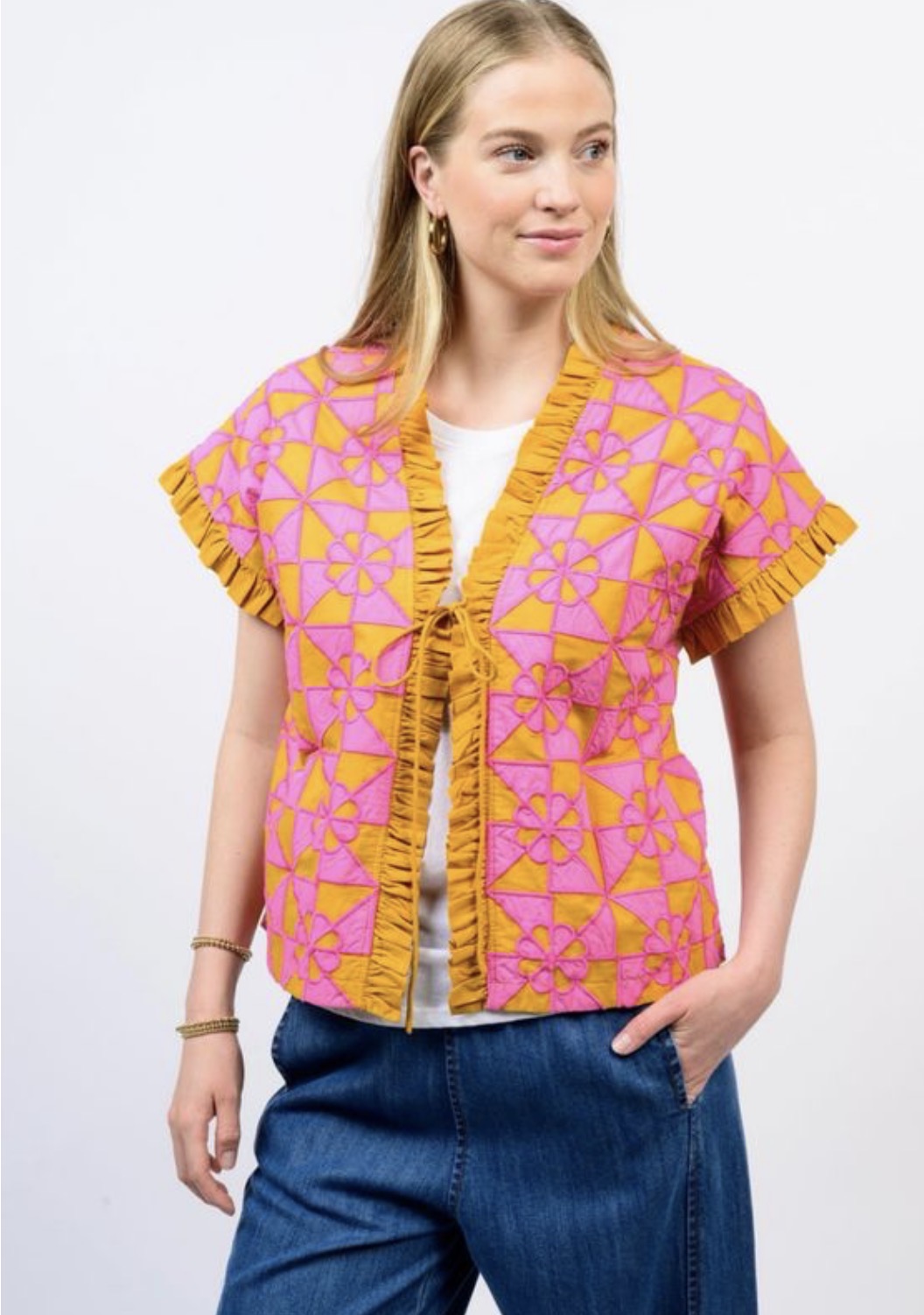 Ivy Jane Gold/Pink Appliqued Vest