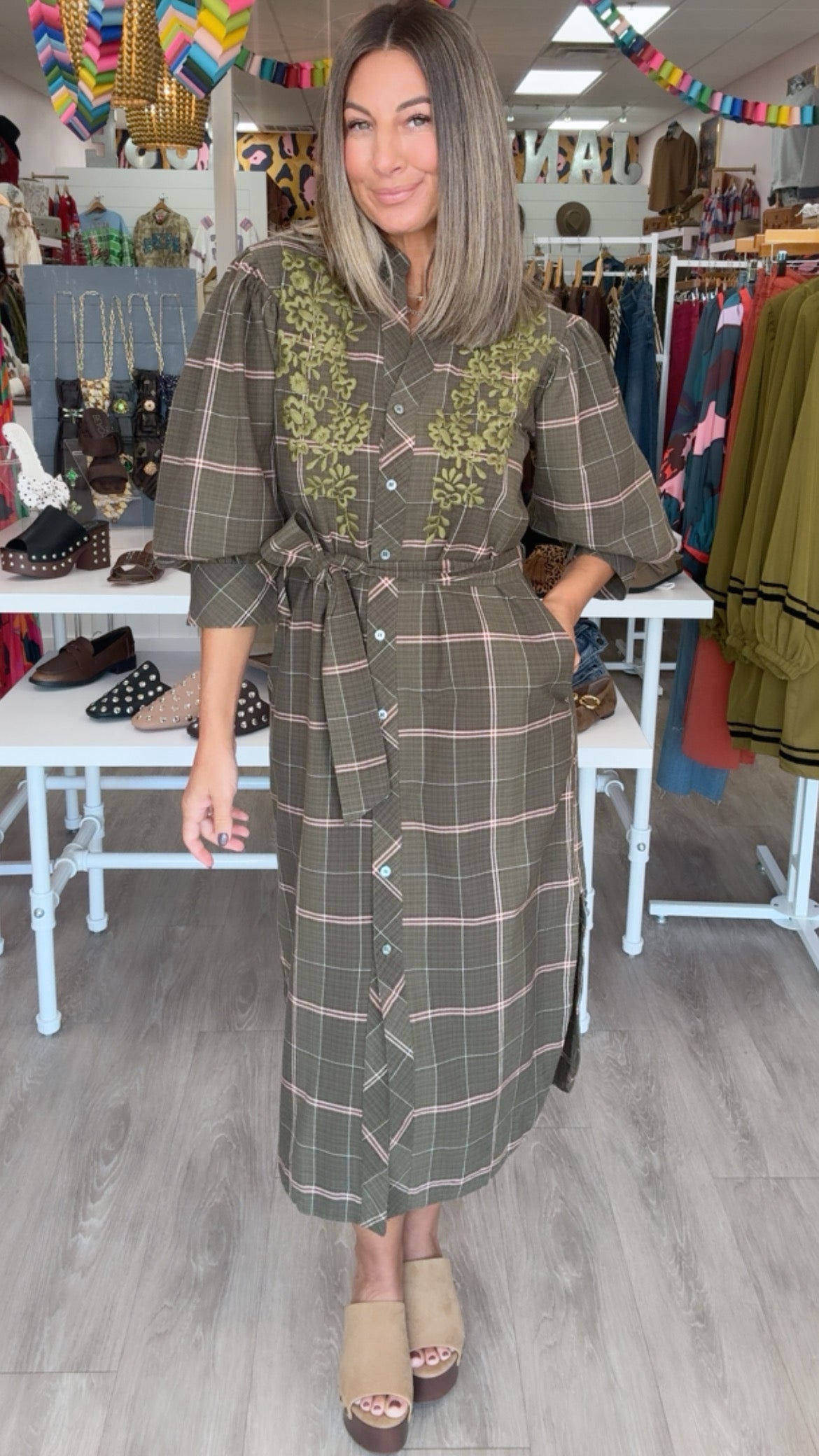 Ivy Jane | Green Plaid Triana Maxi Dress