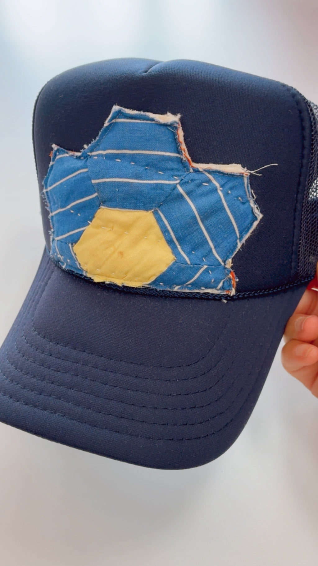 Denim Stripe Vintage Quilt Navy Hat