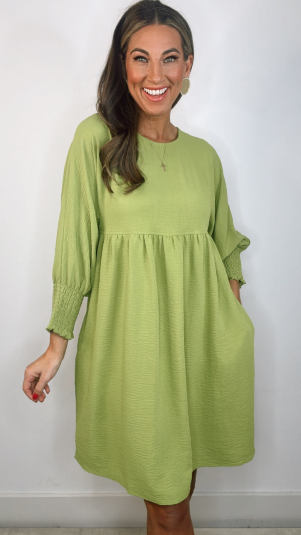 Ivy Jane Lime Shirred Sleeve Dress