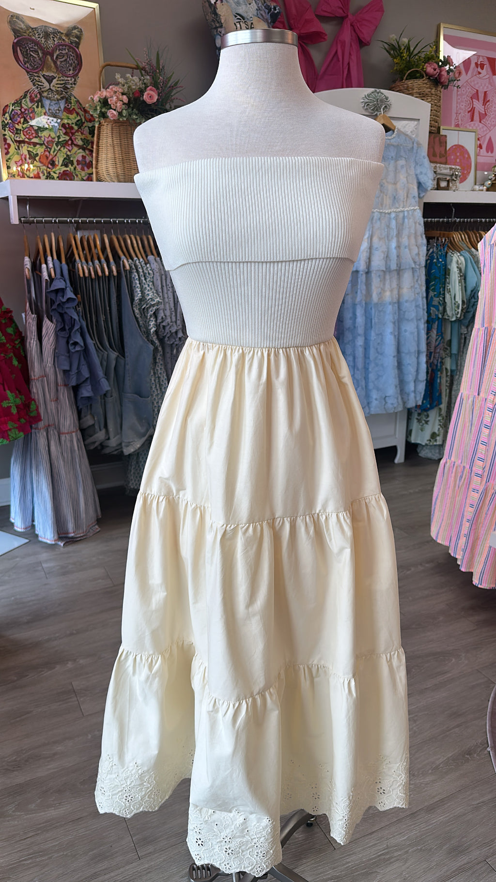 Off The Shoulder Tiered Eyelet Hem Midi Dress