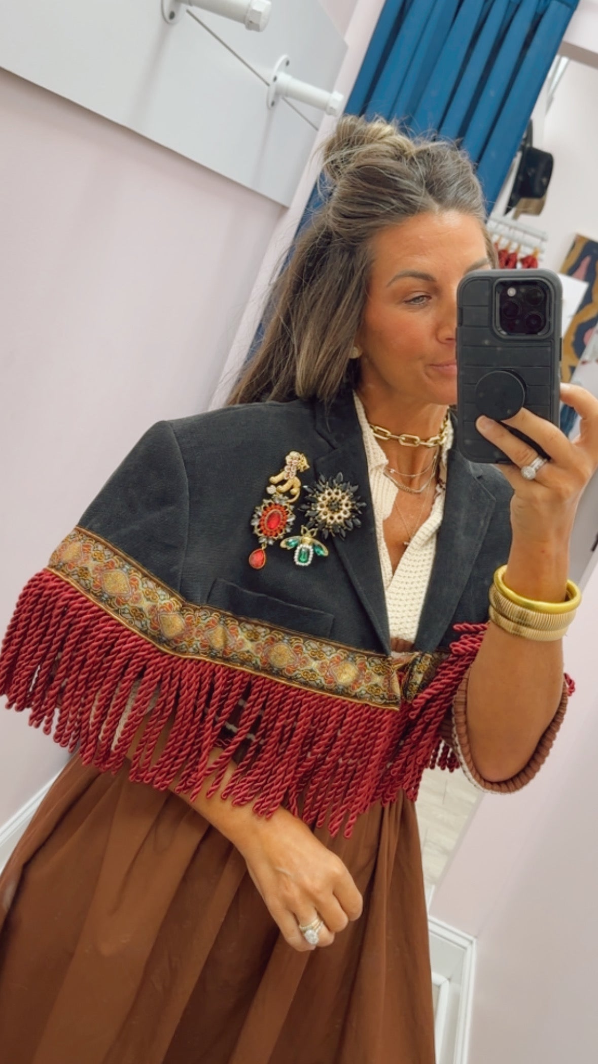 Blazer + Fringe Vest w/ Brooches