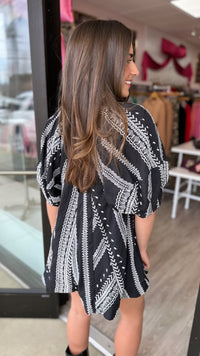 Black Oversized Embroidered Puff Sleeve Romper (SMALL)