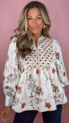 Floral Contrast Striped Trim Top (SMALL)