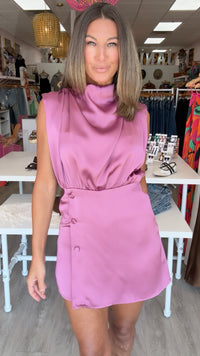 Karlie | Orchid Solid Satin Drape Romper *BEST SELLER*