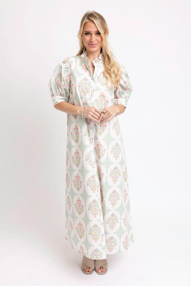 Karlie | Ivory Vintage Floral Ruffle Neck Shirt Dress