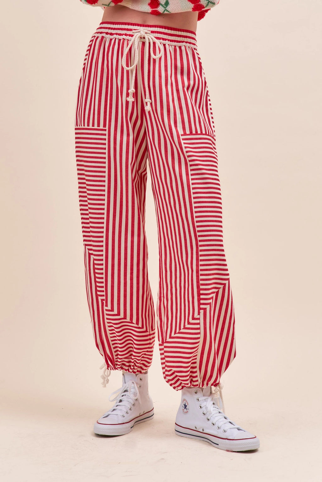 Red Mixed Stripes Parachute Pants