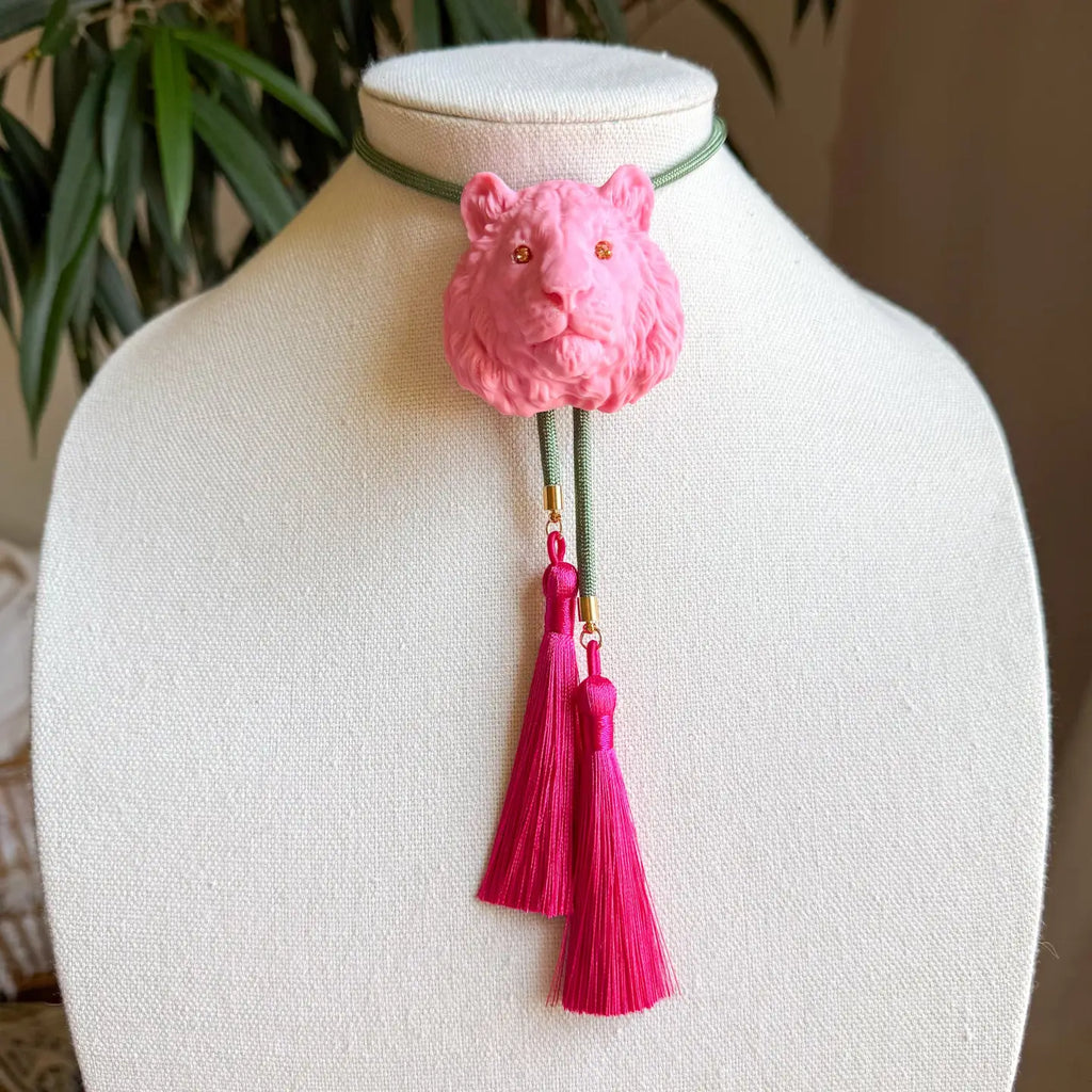 Tiger Bolo with Olive & Fuchsia Tassel