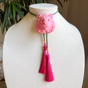 Tiger Bolo with Olive & Fuchsia Tassel