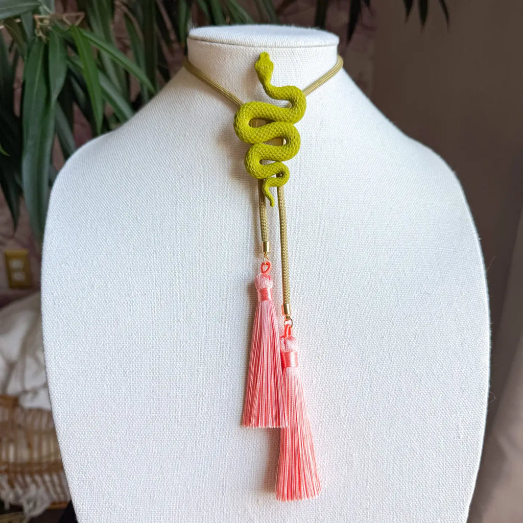 Snake Bolo with Khaki & Peach Tassel