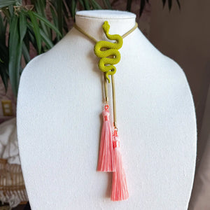 Snake Bolo with Khaki & Peach Tassel