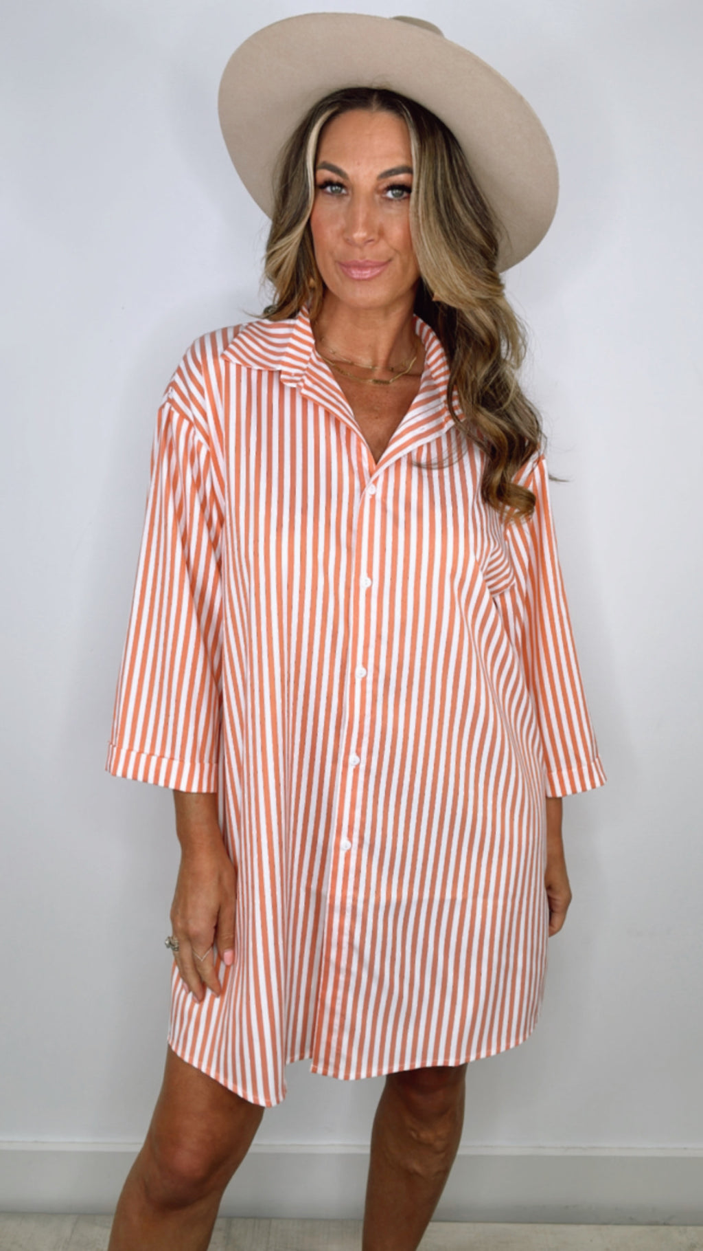 Orange Cream Oversized Stripe Button Up Dress (SMALL)