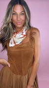 Moon River Camel Suede Mix Corset Midi Dress