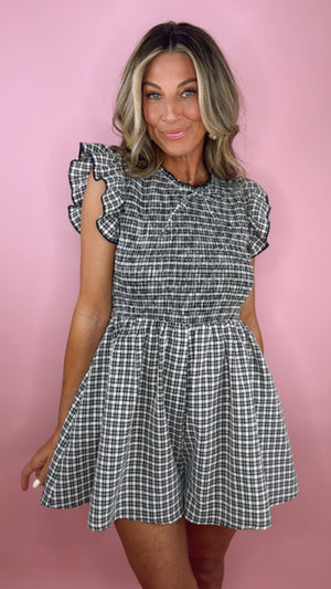 Black Gingham Smocked Romper