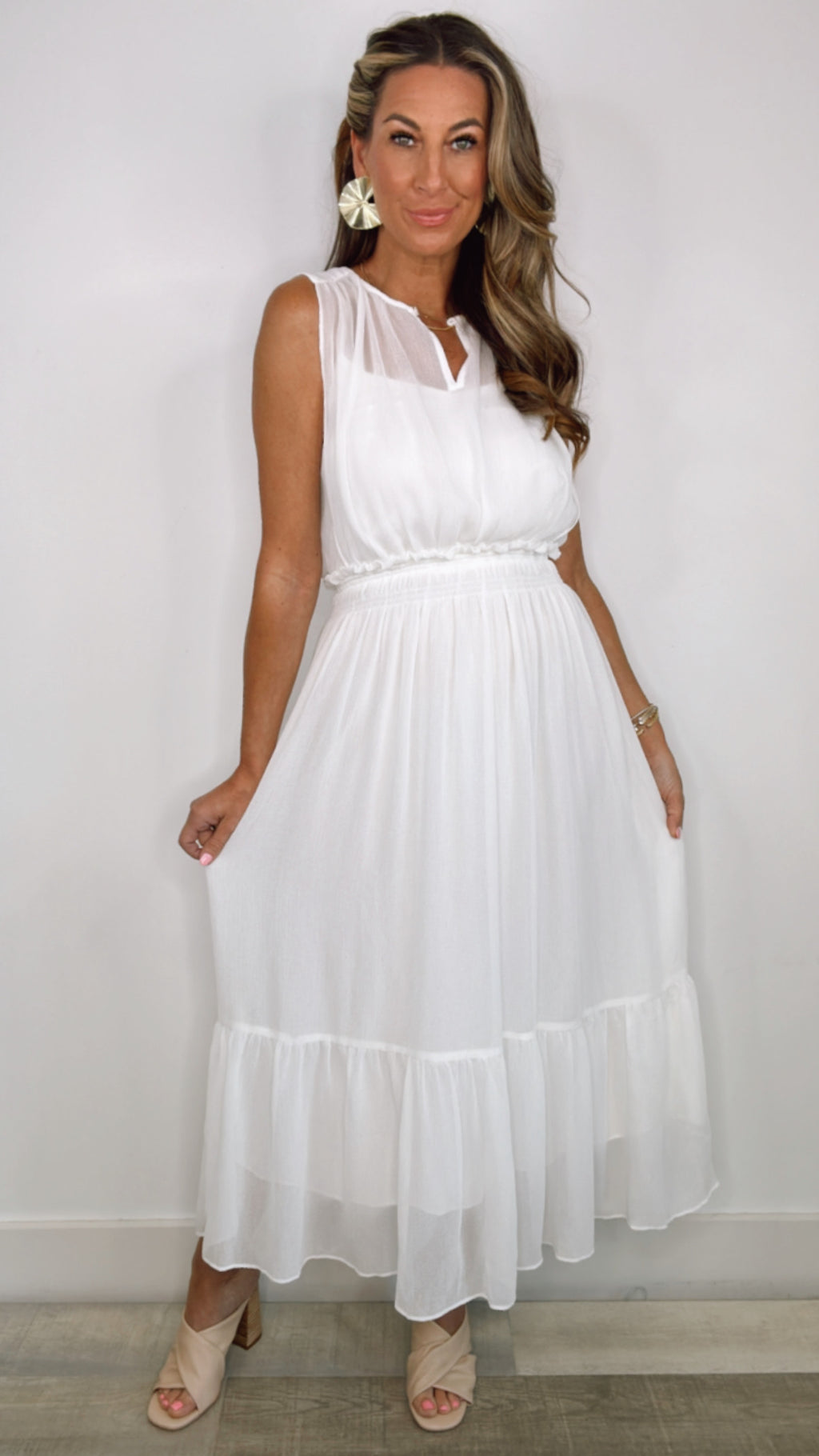 Current Air White Sleeveless Midi Dress
