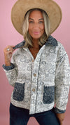 Quilted Cream and Blue Bandana Quilted Jacket