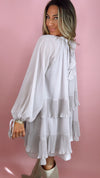 Lavender Sheer + Pleated Ruffle Nicolette Mini Dress