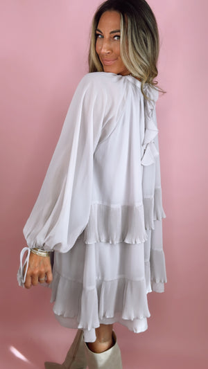 Lavender Sheer + Pleated Ruffle Nicolette Mini Dress