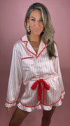 Merry & Bright Pink Stripe Wavy Trim Pajama Set