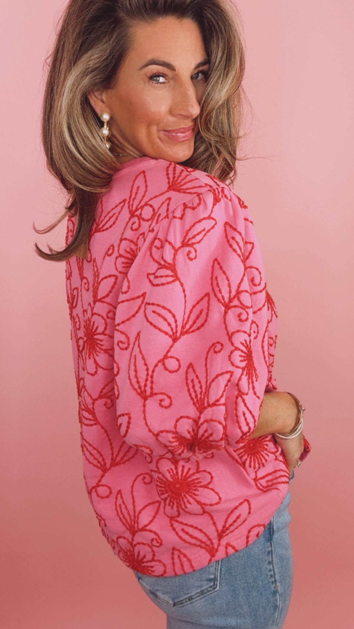 Ivy Jane Pink Floral Vines Knit Top