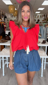 Karlie | Red Poplin Bubble Top (1 SMALL)