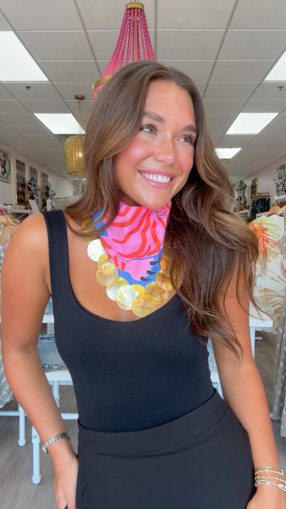 Multicolor Tiger Bandana w/ Yellow Beads