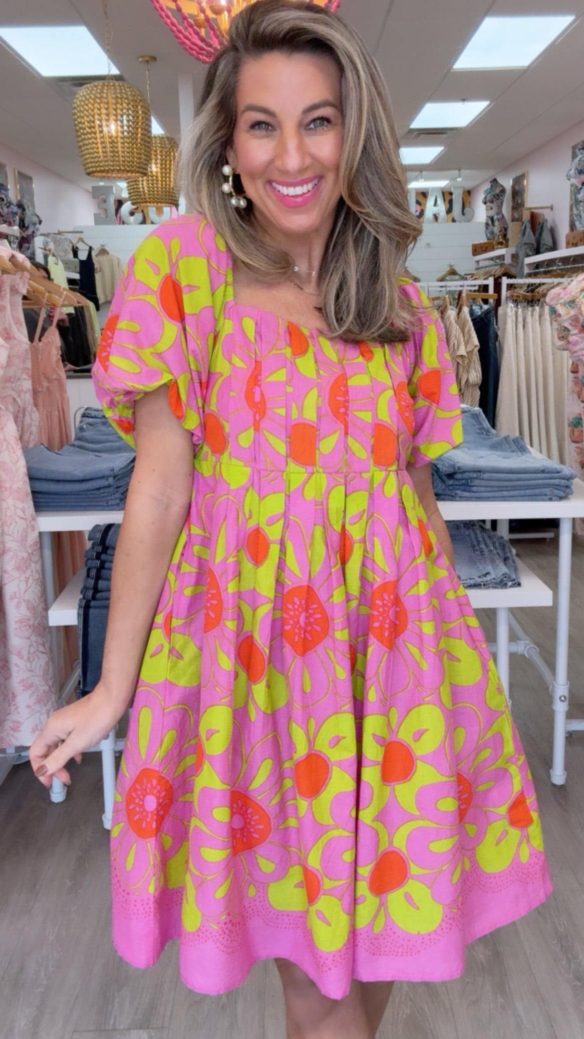 Ivy Jane Hot Pink Pop Flower Border Dress