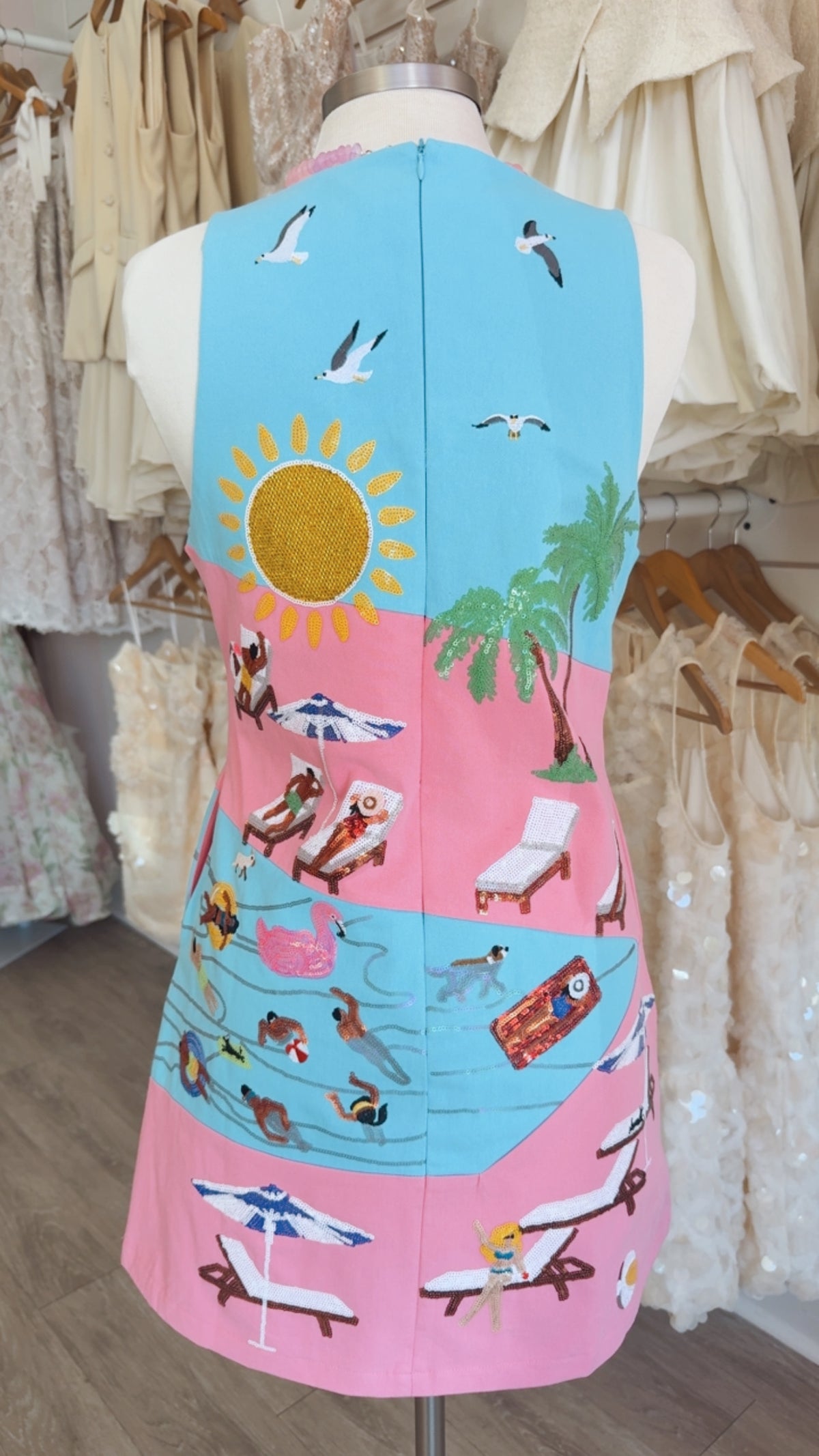 Queen of Sparkles | Blue & Pink Colorblock Pool Scene Tank Dress