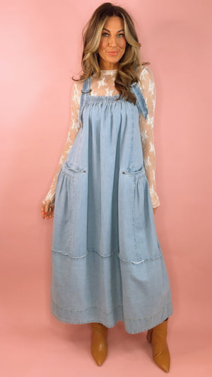 Free People Machu Denim Midi Dress in Frost