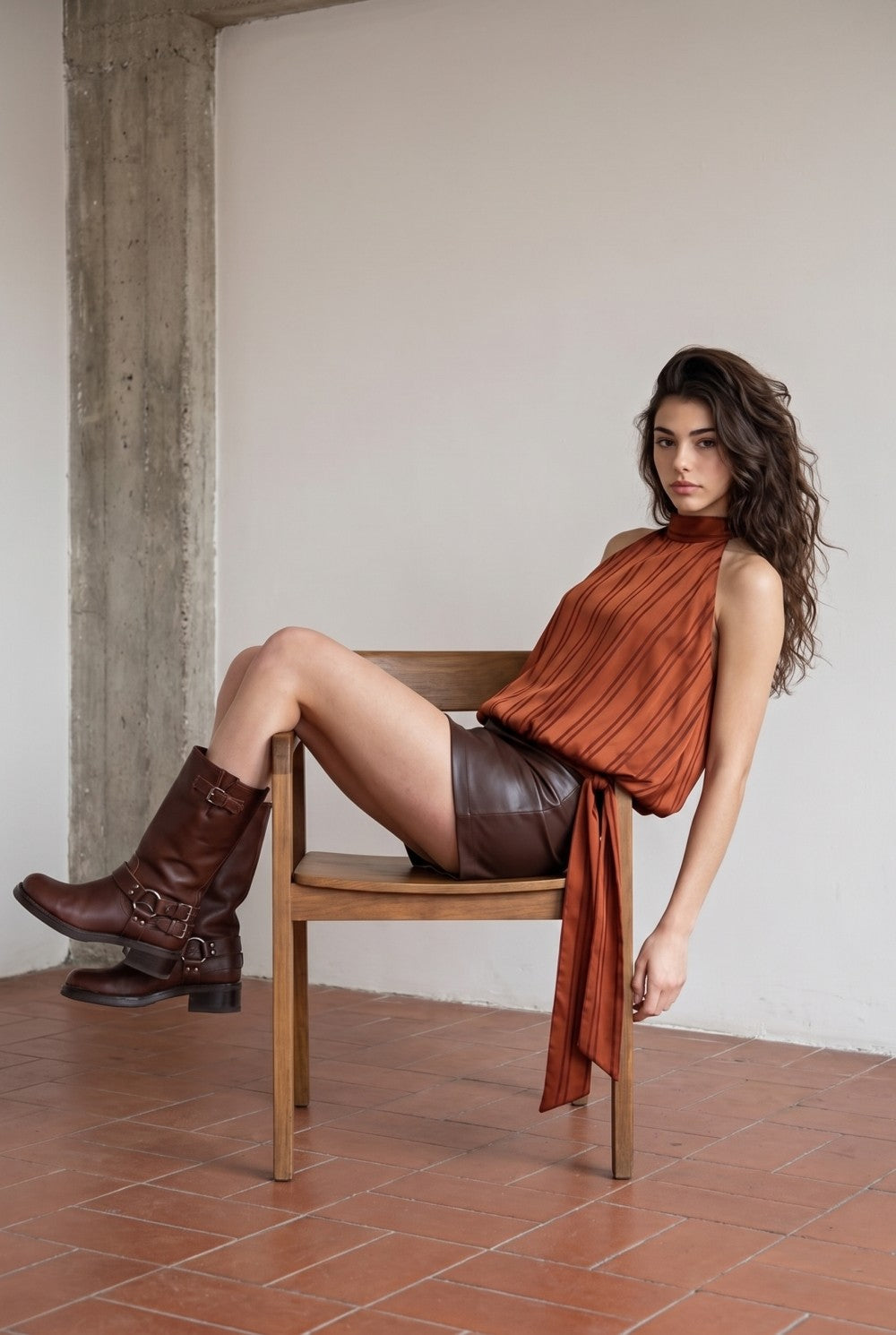 Brick Striped Satin Halter