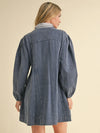 Washed Indigo Denim Button Down Mini Dress (1 MEDIUM)