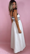 Nora Lee: Metallic Ivory Velvet Trim Annabelle Midi Dress