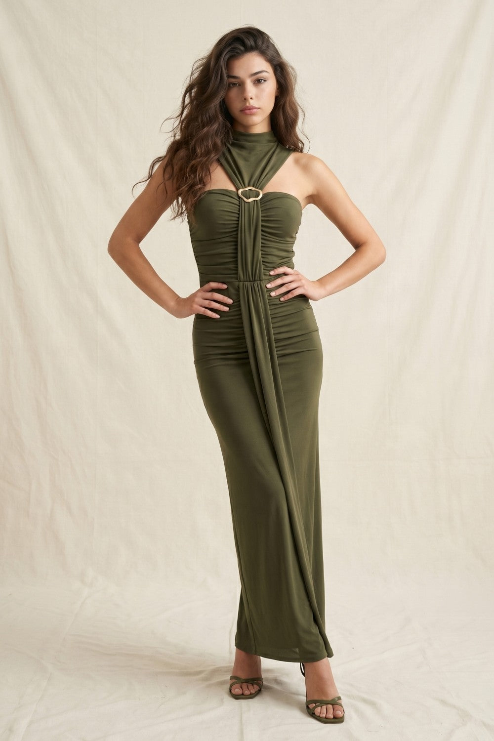 Olive Mockneck w/ Metal Hardware, BodyCon Maxi