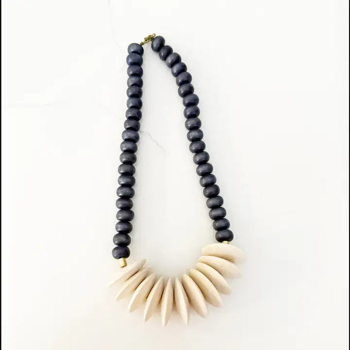 Gray Wood Disk Bead Neutral Necklace